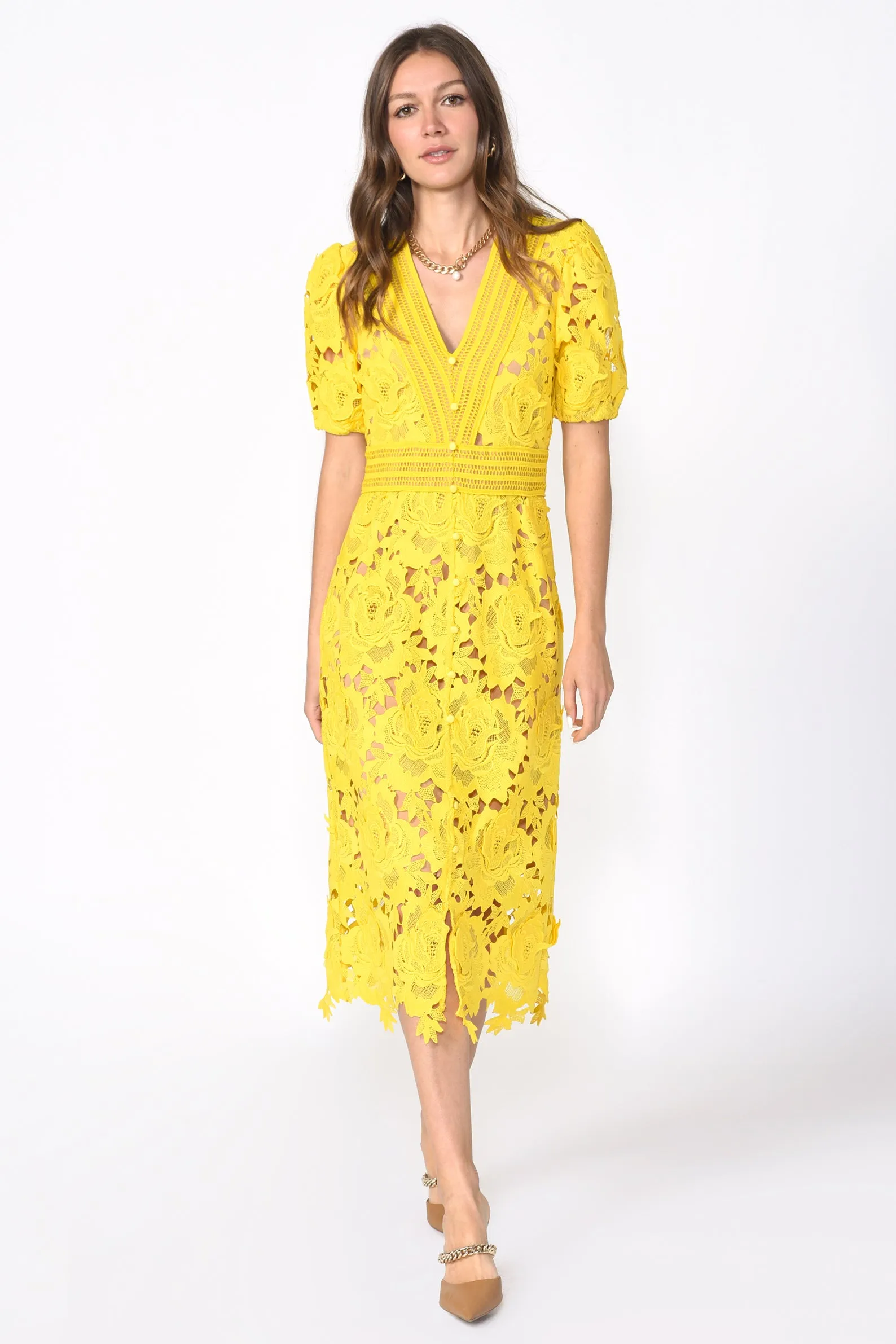 ADRIAN CROCHET LACE DRESS - YELLOW