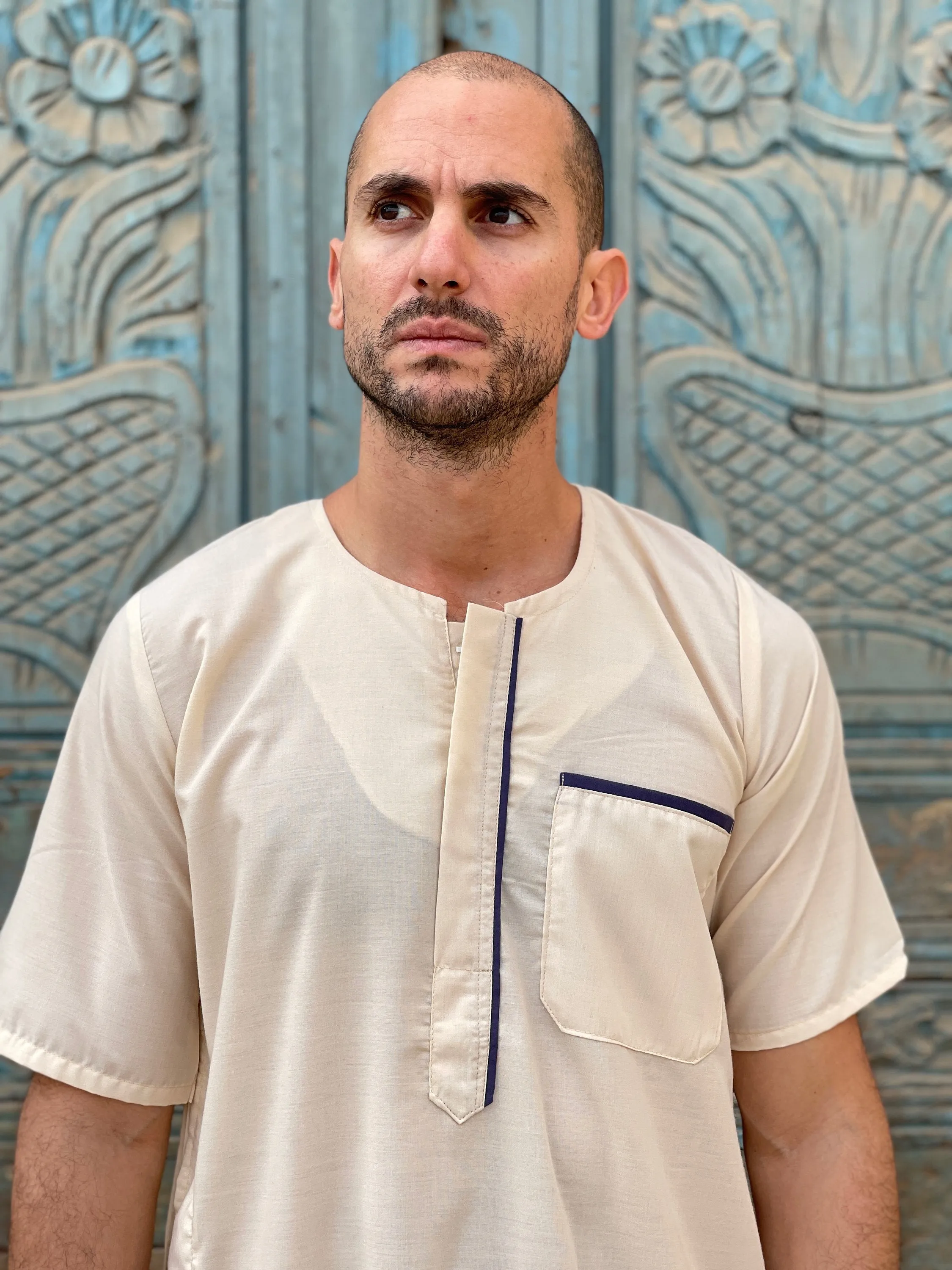 Beige Men's Kaftan, Short sleeve Men's kaftan, Cotton men caftan, caftans for men,  men clothing, gift for men, husband gift, gift for him