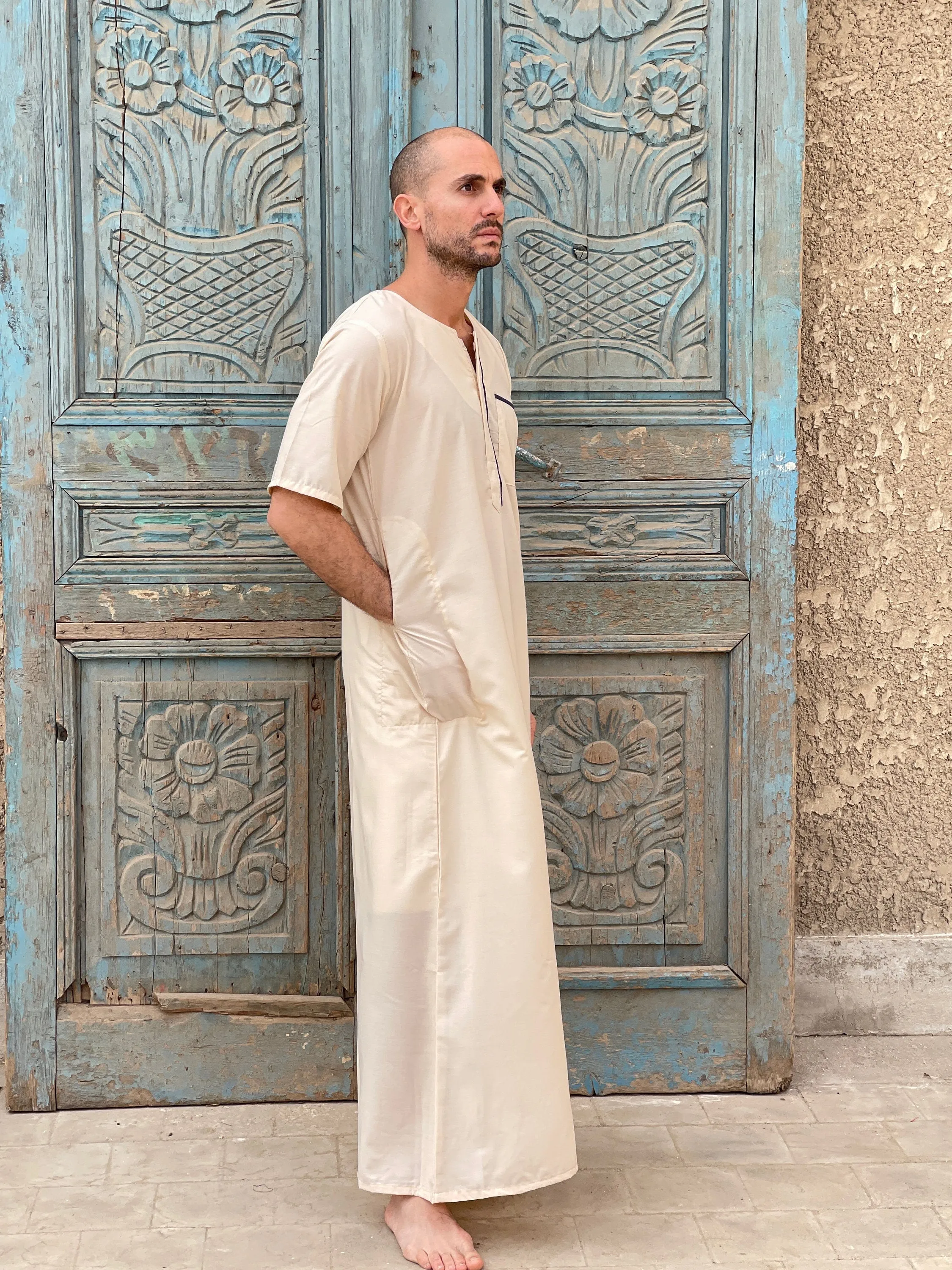 Beige Men's Kaftan, Short sleeve Men's kaftan, Cotton men caftan, caftans for men,  men clothing, gift for men, husband gift, gift for him