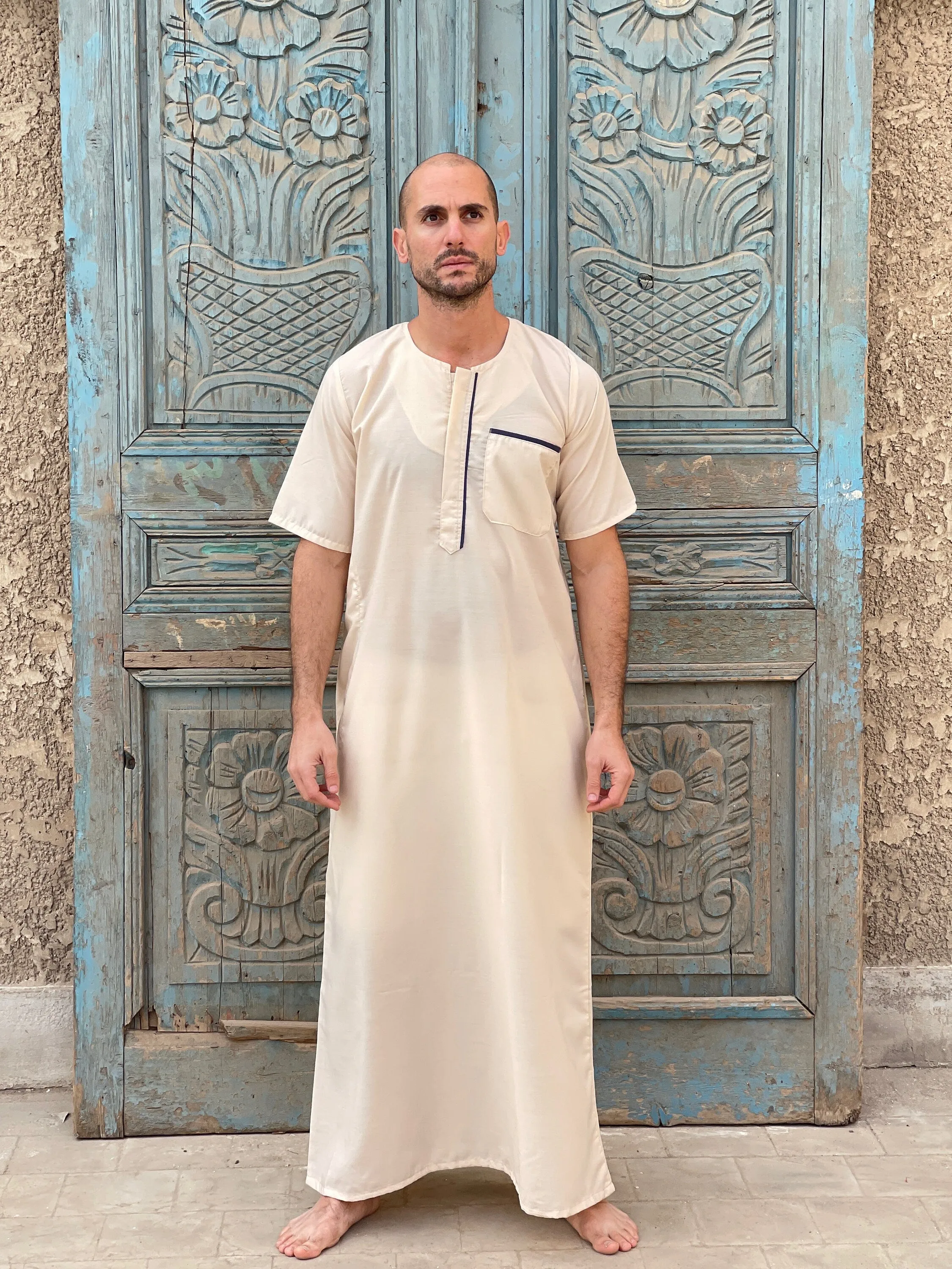 Beige Men's Kaftan, Short sleeve Men's kaftan, Cotton men caftan, caftans for men,  men clothing, gift for men, husband gift, gift for him