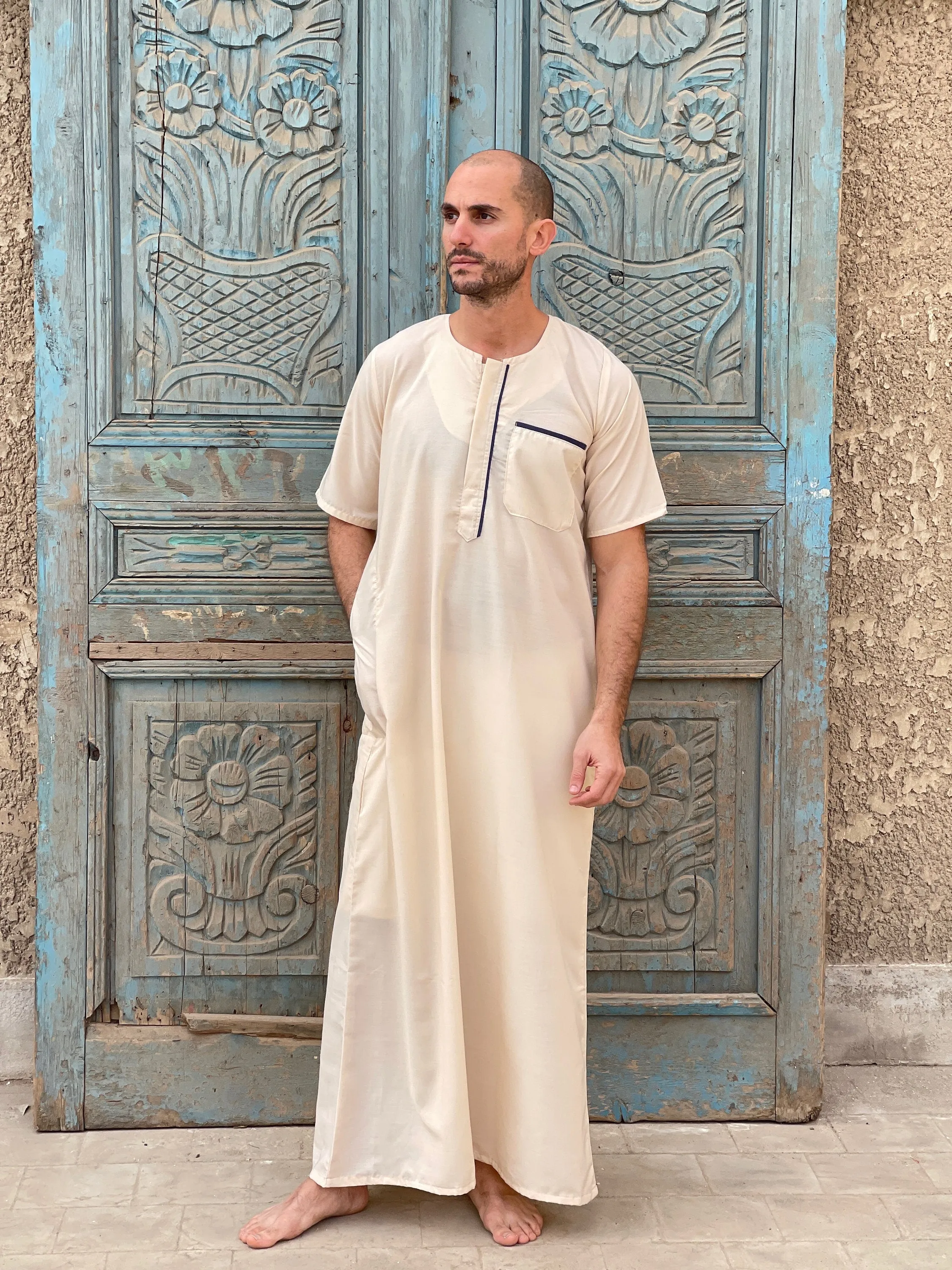 Beige Men's Kaftan, Short sleeve Men's kaftan, Cotton men caftan, caftans for men,  men clothing, gift for men, husband gift, gift for him
