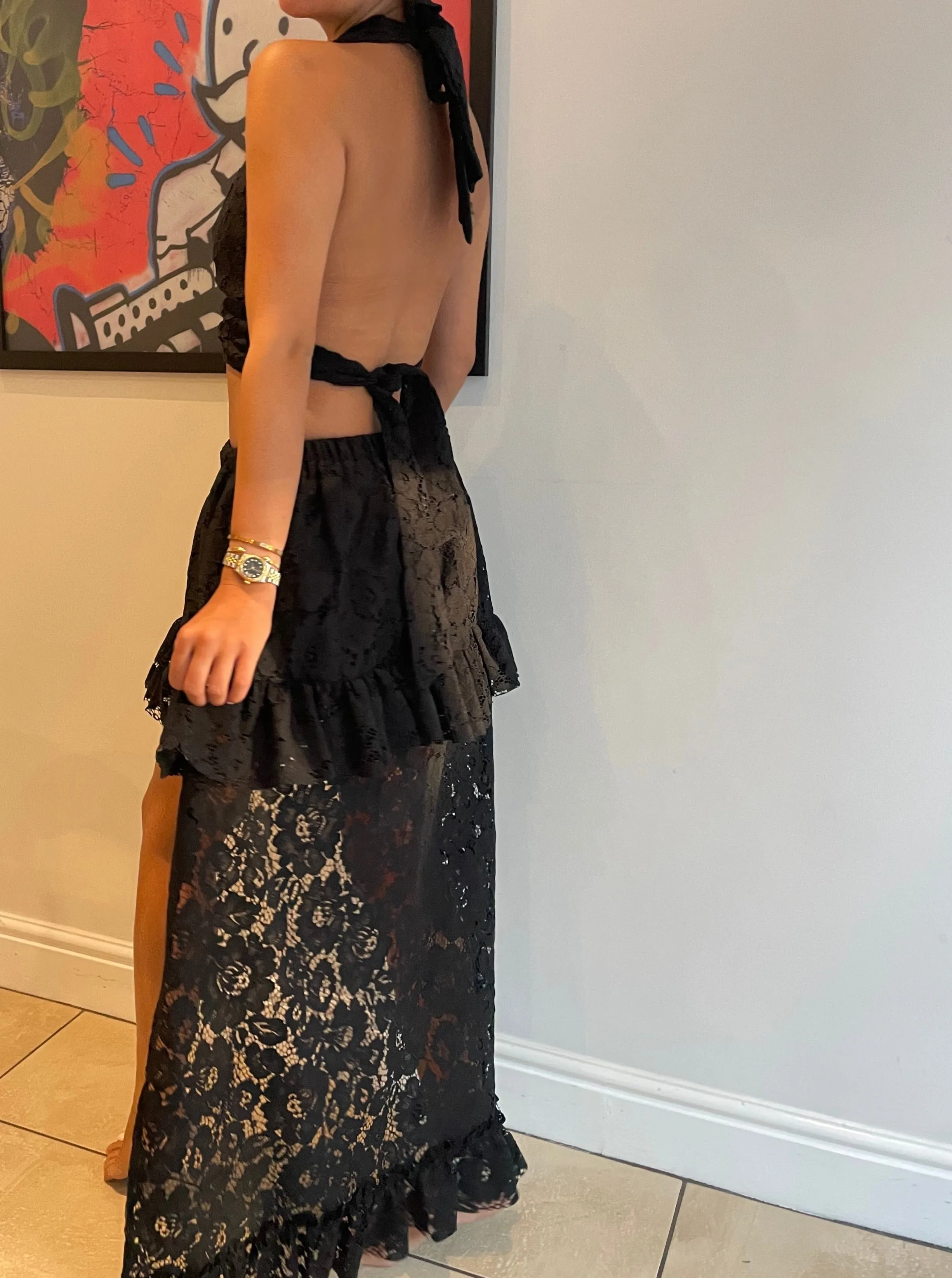 Black Lace Crop & Gypsy Skirt