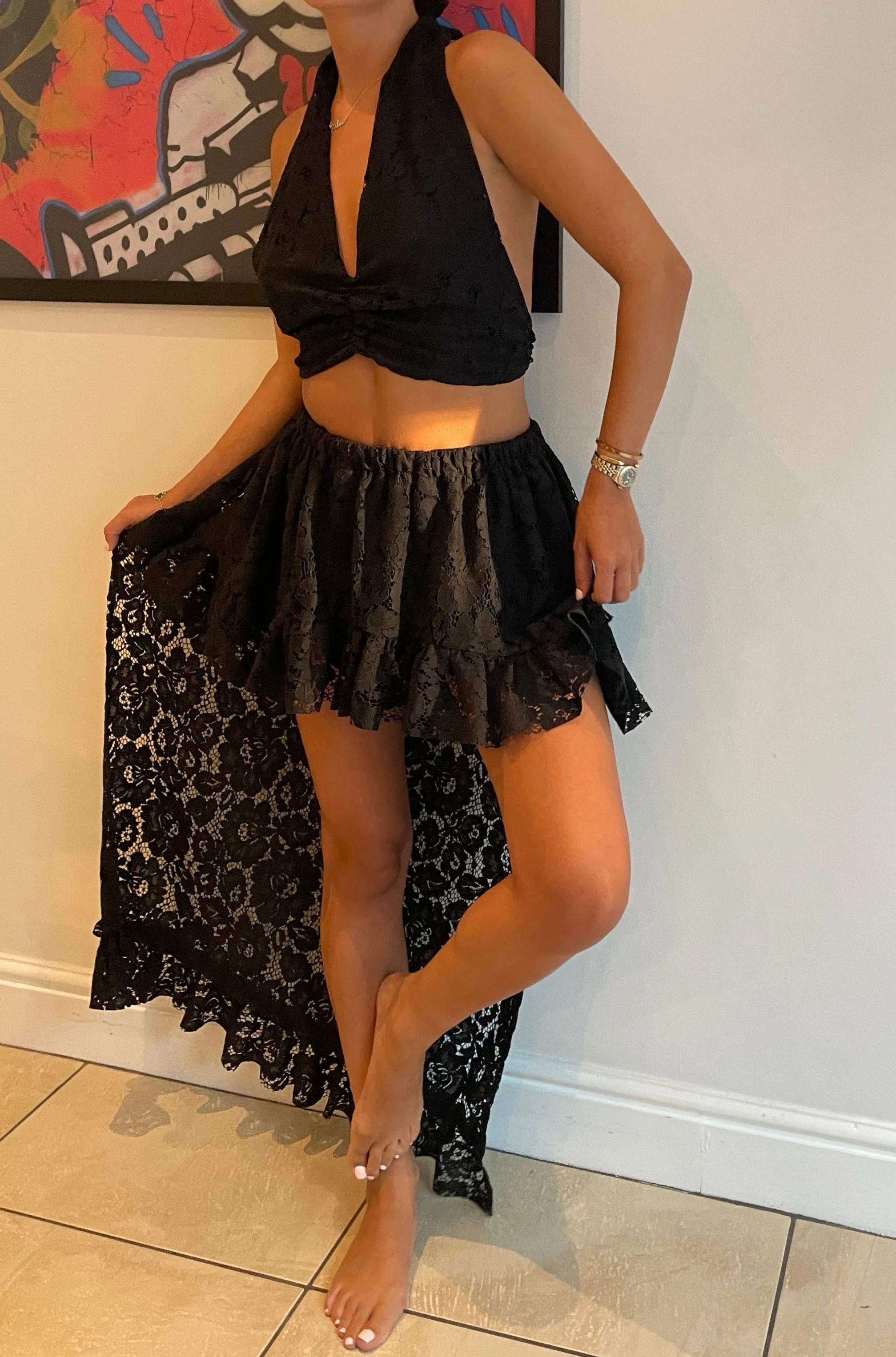 Black Lace Crop & Gypsy Skirt