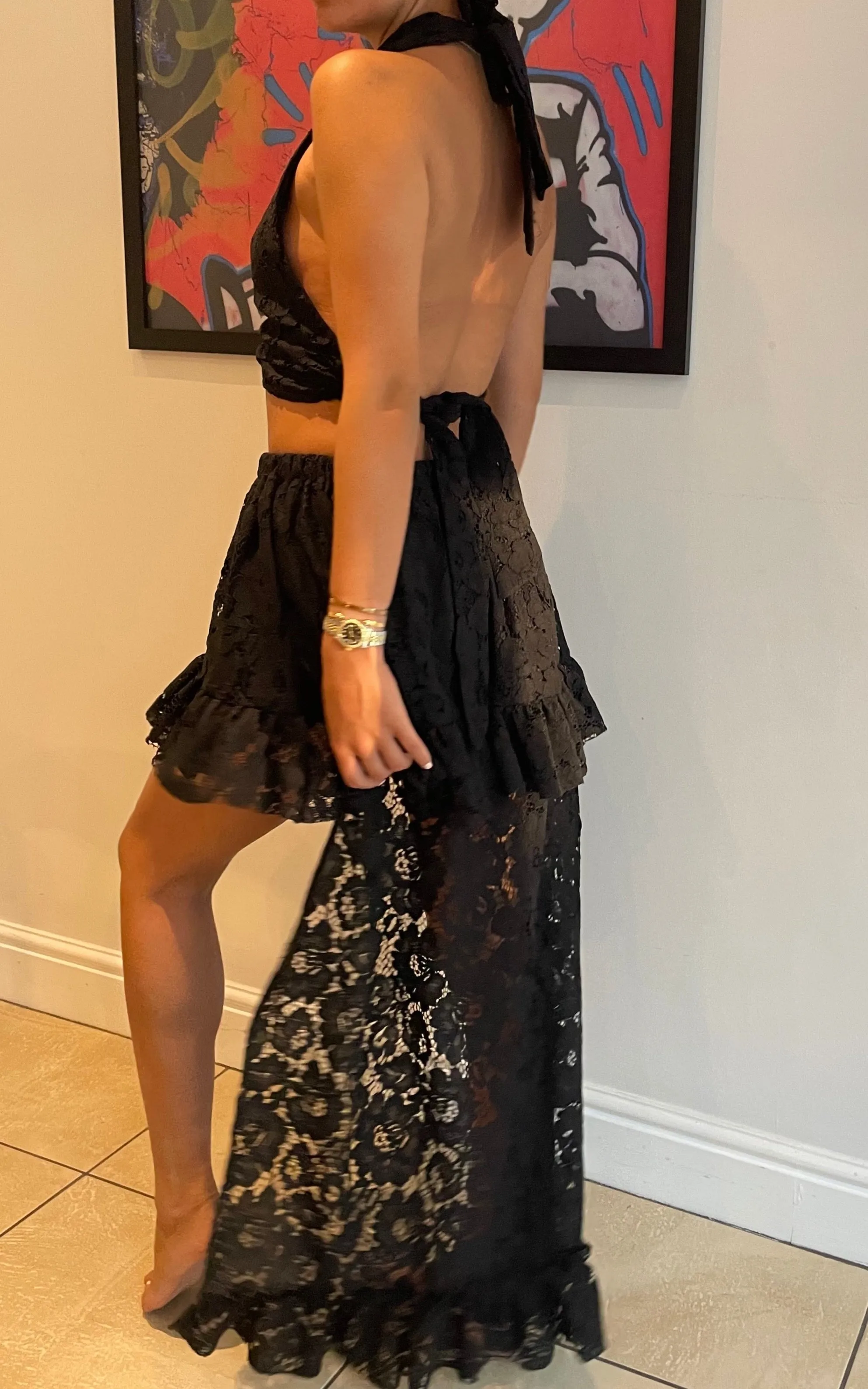 Black Lace Crop & Gypsy Skirt