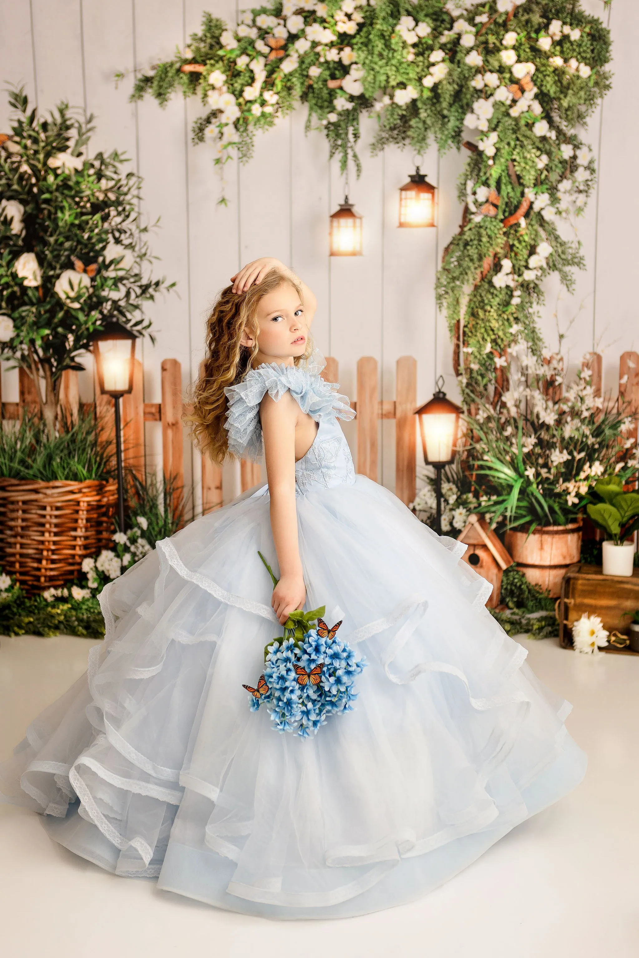 Euc "Wendy" in soft blue Cascades Floor Length Dress ( 5 Year - Petite 6 Year)