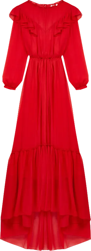 Maje Red Long Muslin Dress With Ruffles BNWT UK 8